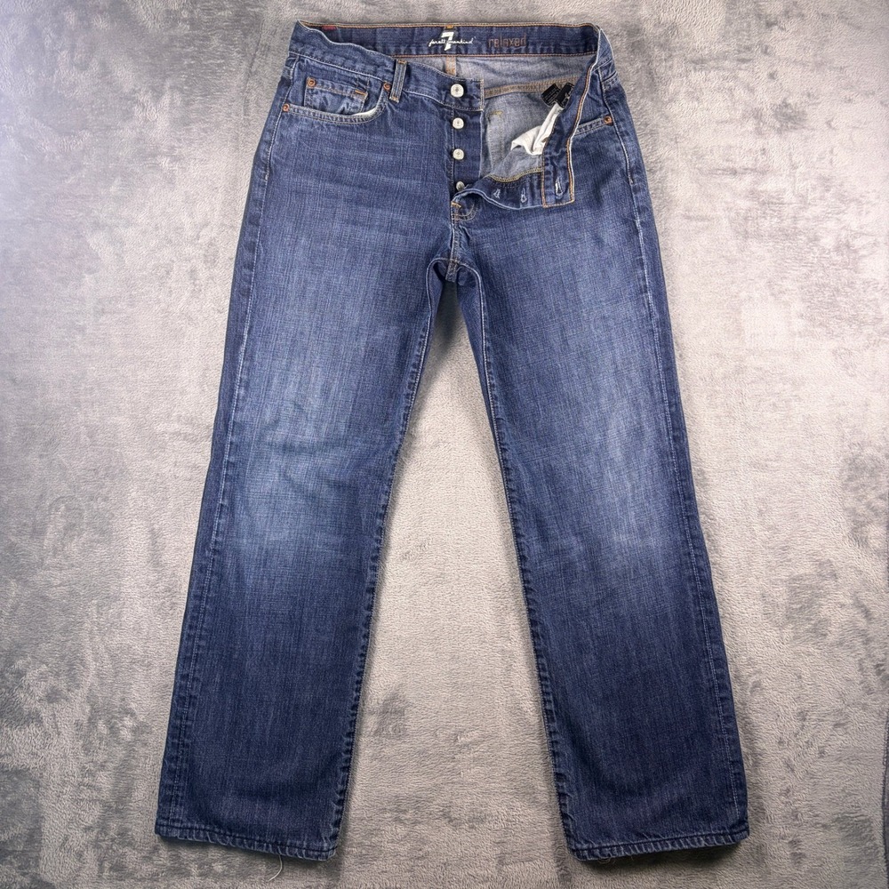 7 For All Mankind Relaxed Fit Jeans Men's 32x30 Blue Dark Wash Button Fly Denim